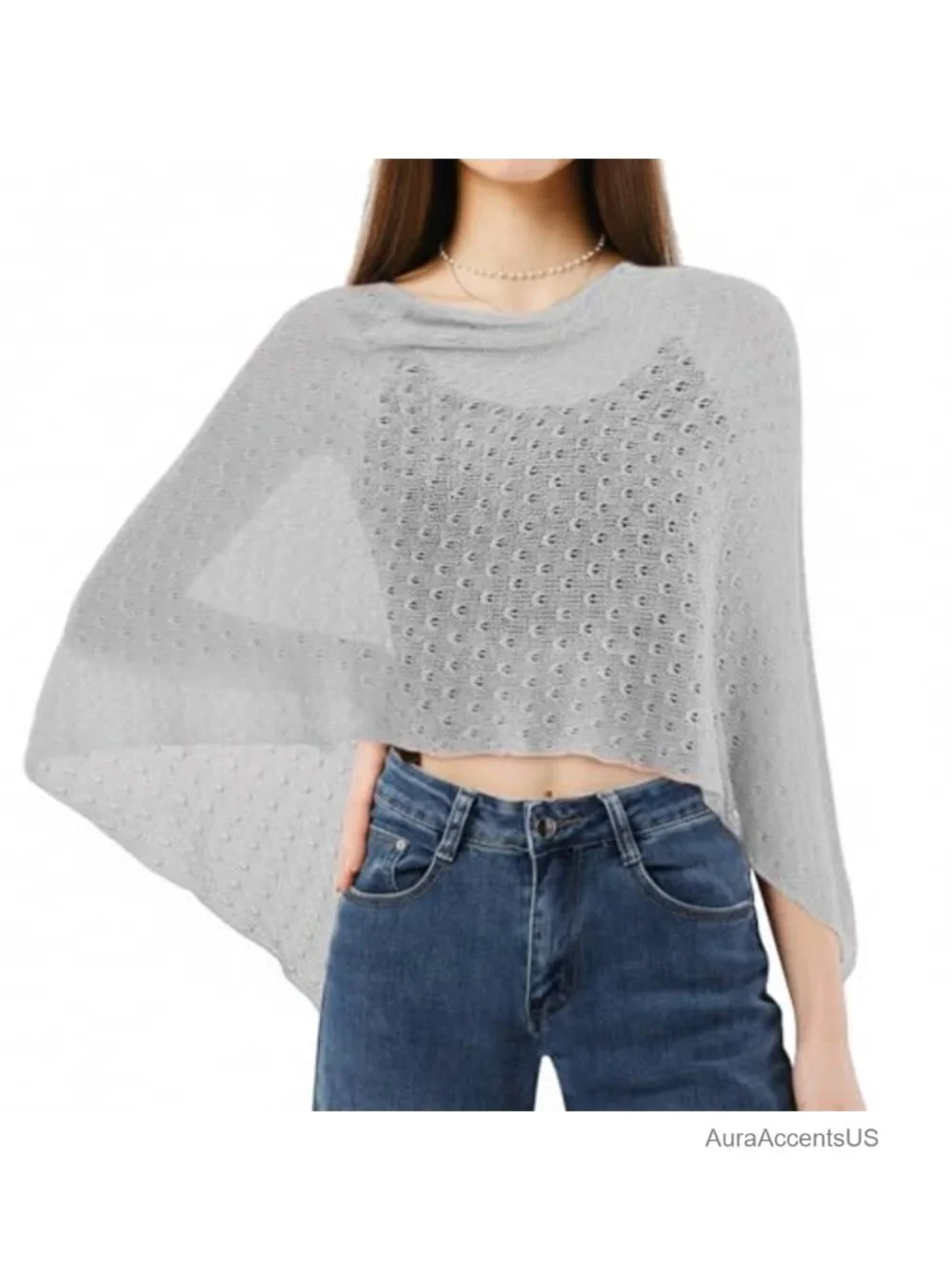 Sheer Poncho Shrug Lightweight Cotton Knit Cape Shawl Evening Dress Cover Up